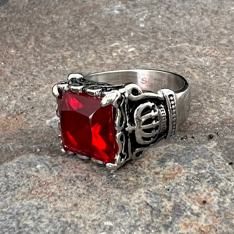 Sanity Jewelry Skull Ring "Red Stone" Crown Ring - Red Stone - R55