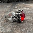 Sanity Jewelry Skull Ring "Red Stone" Crown Ring - Red Stone - R55