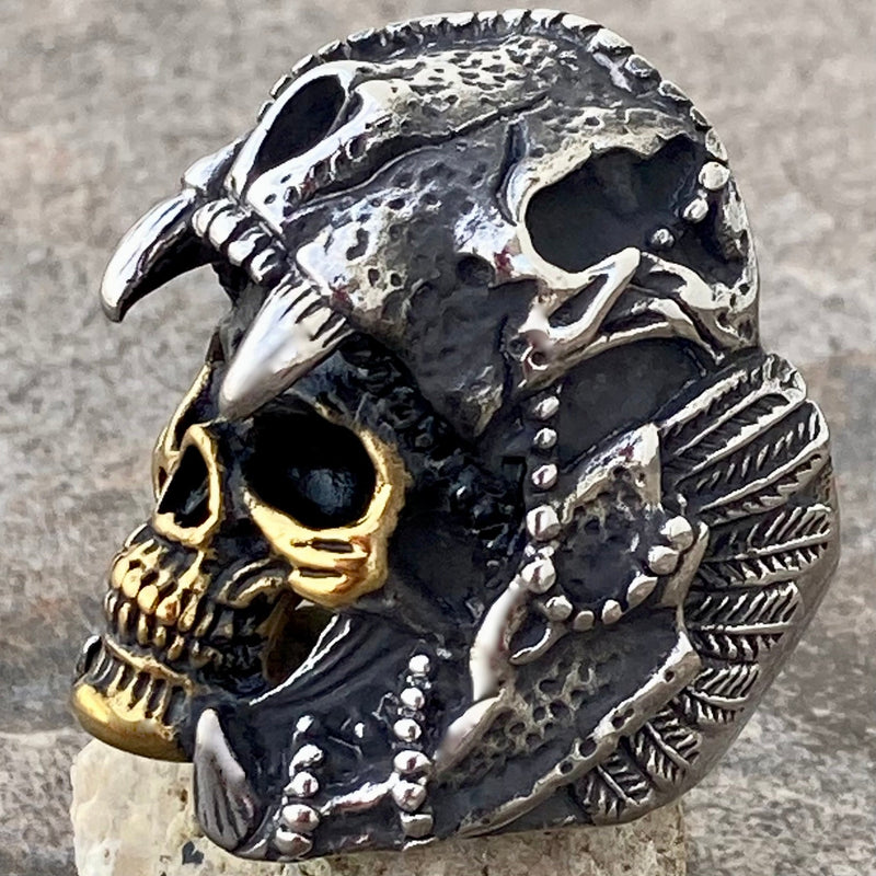 Sanity Jewelry Skull Ring Saber Tooth - Silver & Gold - SLC29 CLEARANCE