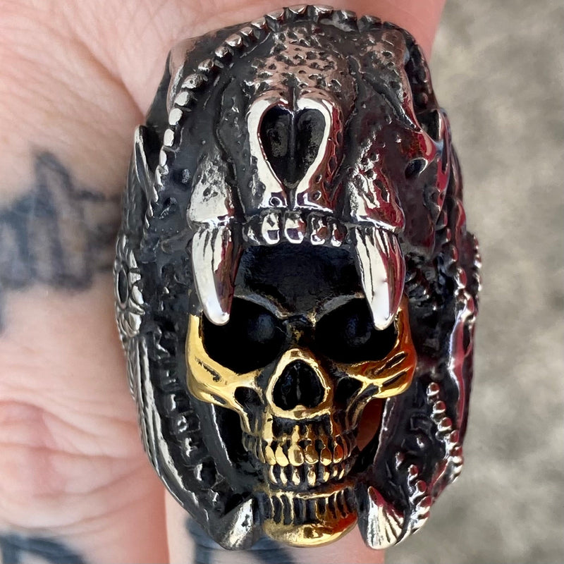 Sanity Jewelry Skull Ring Saber Tooth - Silver & Gold - SLC29 CLEARANCE