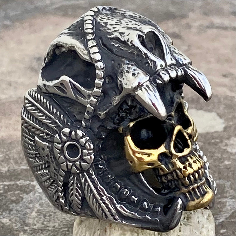 Sanity Jewelry Skull Ring Saber Tooth - Silver & Gold - SLC29 CLEARANCE