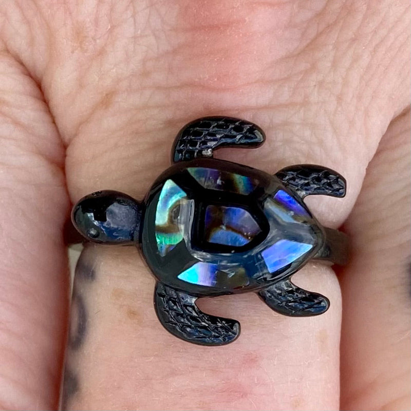 Turtle Neck Rings Sea Shell Turtle Ring - Black - R171