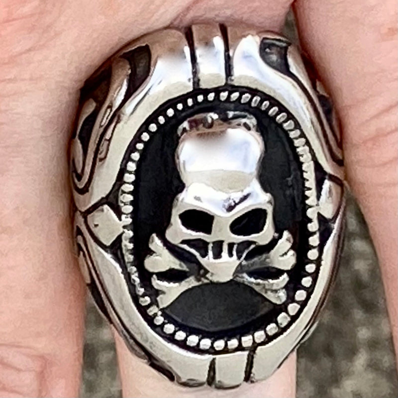 Sanity Jewelry Skull Ring Skull & Crossbones Portrait - Silver - SLC34 CLEARANCE