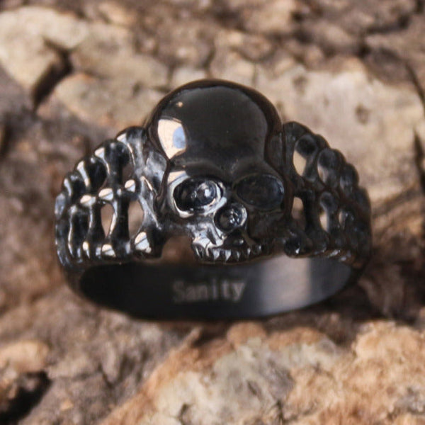 Sanity Jewelry Skull Ring Skull Ring W/ Bones - Black - R65