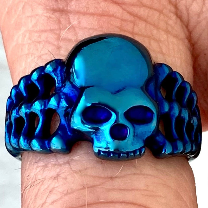 Sanity Jewelry Skull Ring Skull Ring W/ Bones - Blue - R207