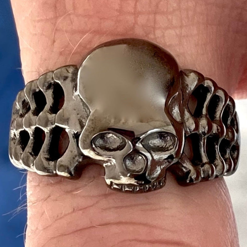 Sanity Jewelry Skull Ring Skull Ring W/ Bones - Galvanized  - R208