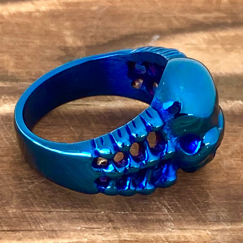 Sanity Jewelry Skull Ring Skull Ring with Bones - Blue - Sizes 4-12 - R207