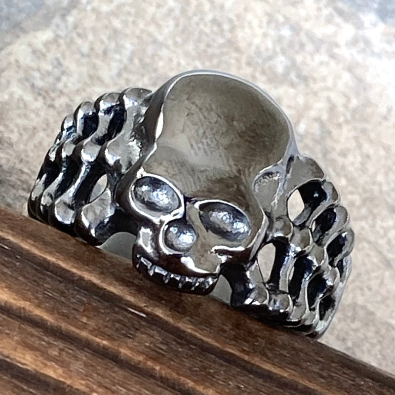 Sanity Jewelry Skull Ring Skull Ring with Bones - Galvanized - Sizes 4-12 - R208