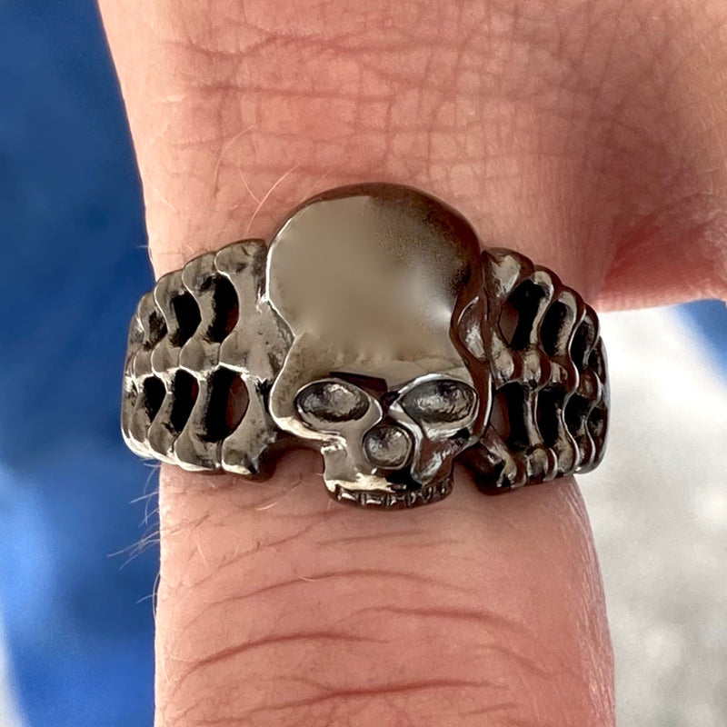 Sanity Jewelry Skull Ring Skull Ring with Bones - Galvanized - Sizes 4-12 - R208
