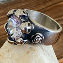 Sanity Jewelry Skull Ring Skulls W/White Stone - Sizes 6-16 - R225