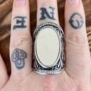 Sanity Jewelry Skull Ring The Looking Glass - Mirror -  Silver w/White Stone - Sizes 5-16 - R67