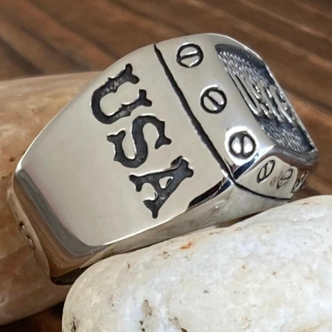 Sanity Jewelry Skull Ring US Coast Guard with Screws - R68