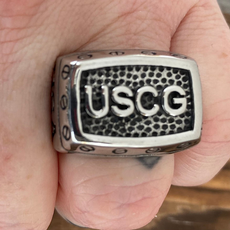 Sanity Jewelry Skull Ring US Coast Guard with Screws - Sizes 9-16 - R68