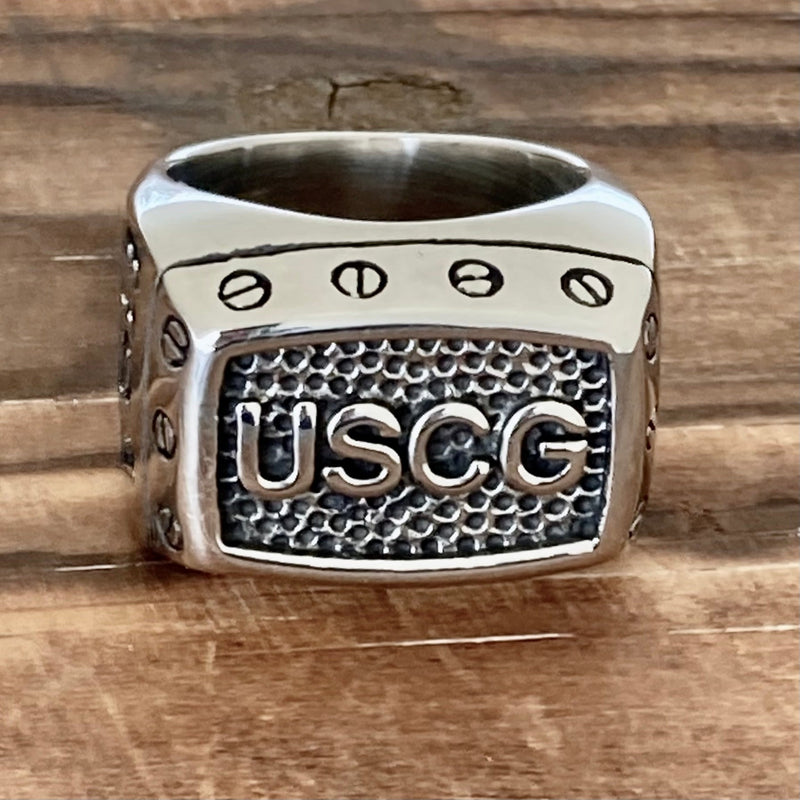 Sanity Jewelry Skull Ring US Coast Guard with Screws - Sizes 9-16 - R68