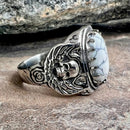 Sanity Jewelry Skull Ring "White Stone" - Skull & Angel Wings - R137