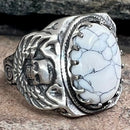 Sanity Jewelry Skull Ring "White Stone" - Skull & Angel Wings - R137