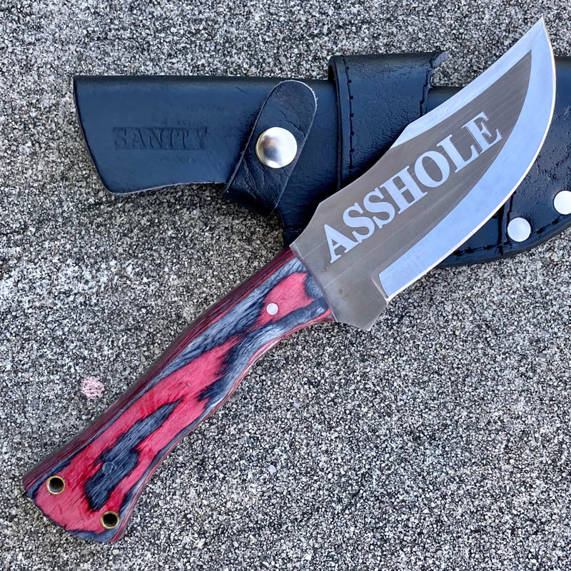 SANITY JEWELRY® Steel 10” Rough Rider Series - Asshole - Red Wood - D2 Steel - Horizontal & Vertical Carry - CUS63