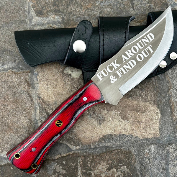 SANITY JEWELRY® Steel 10” Rough Rider Series - F Around and Find Out - Red Wood - D2 Steel - Horizontal & Vertical Carry - CUS61