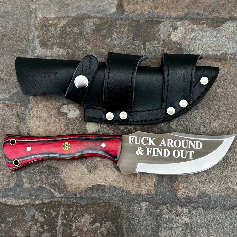 SANITY JEWELRY® Steel 10” Rough Rider Series - F Around and Find Out - Red Wood - D2 Steel - Horizontal & Vertical Carry - CUS61