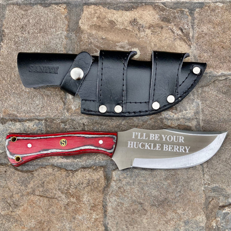 SANITY JEWELRY® Steel 10” Rough Rider Series - I’ll Be Your Huckleberry - Red & Black Wood - D2 Steel - Horizontal & Vertical Carry - CUS66