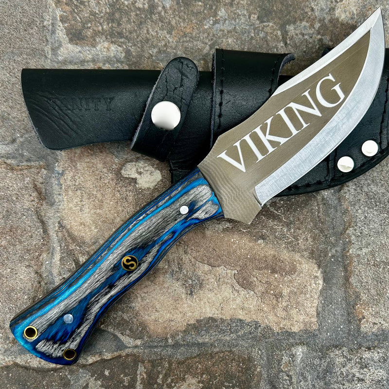 SANITY JEWELRY® Steel 10" Rough Rider Series - Viking - Blue & Black Wood - D2 Steel - Horizontal & Vertical Carry - CUS59