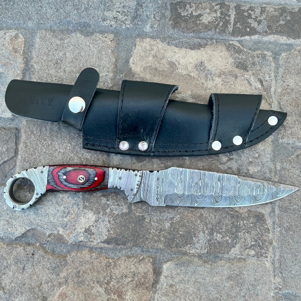 11” Al Capone - Red & Black Wood - Damascus - Horizontal & Vertical Ca