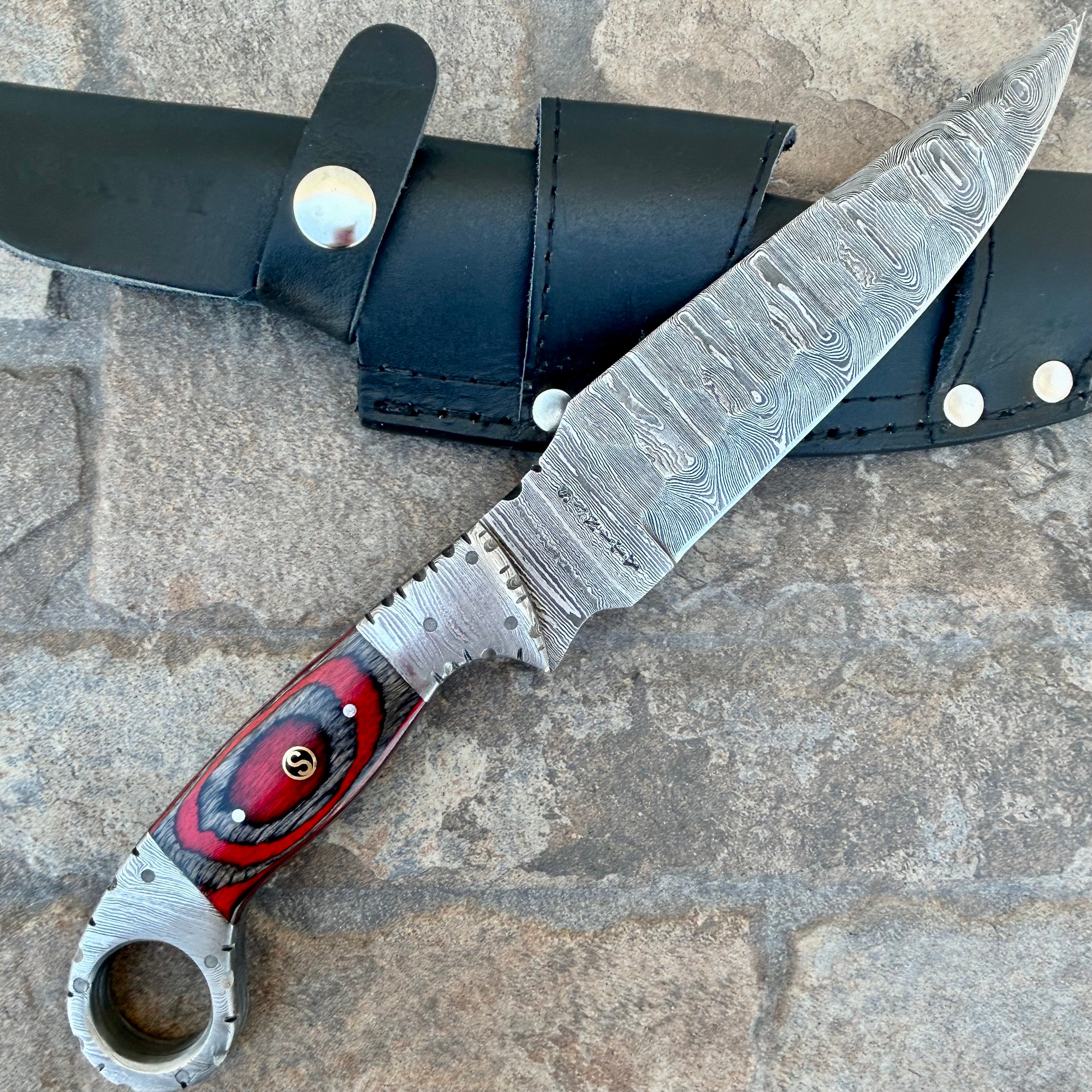 11” Al Capone - Red & Black Wood - Damascus - Horizontal & Vertical Ca