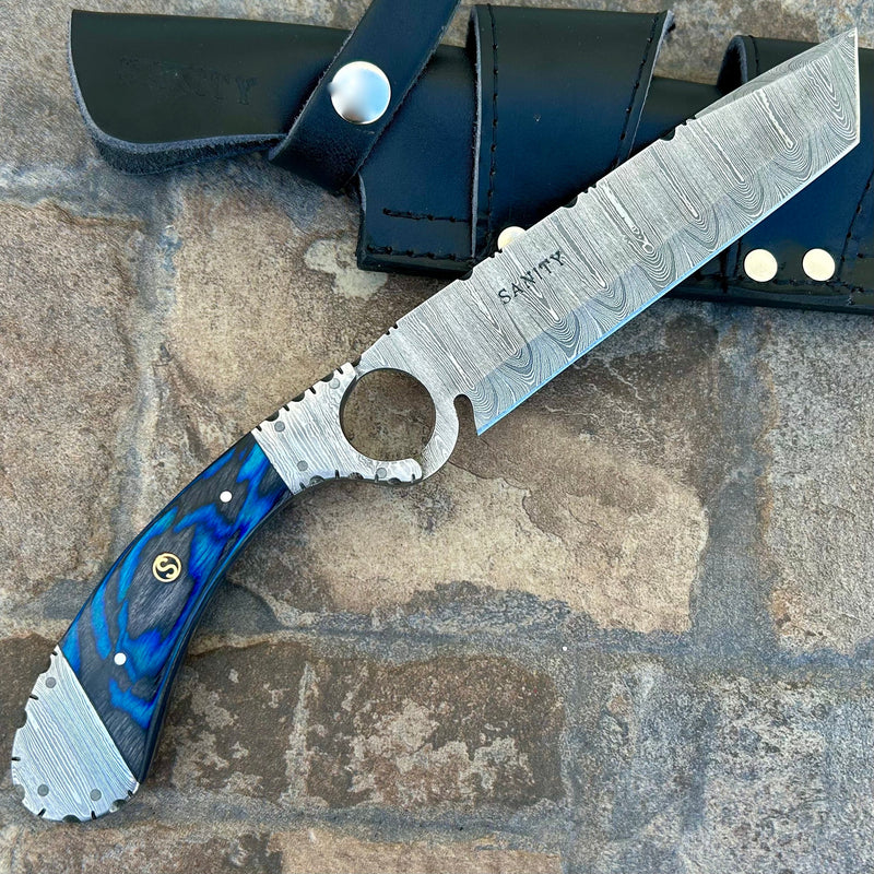 SANITY JEWELRY® Steel 11" Doc Holiday - Blue & Black Wood - Damascus - Horizontal & Vertical Carry - DOC5