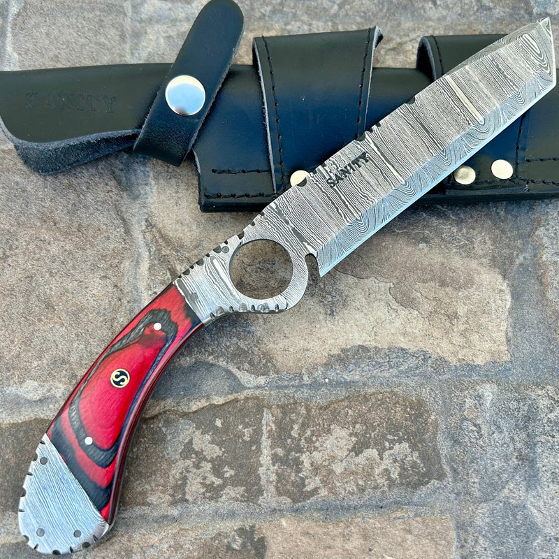 SANITY JEWELRY® Steel 11” Doc Holiday - Red & Black Wood - Damascus - Horizontal & Vertical Carry - DOC3