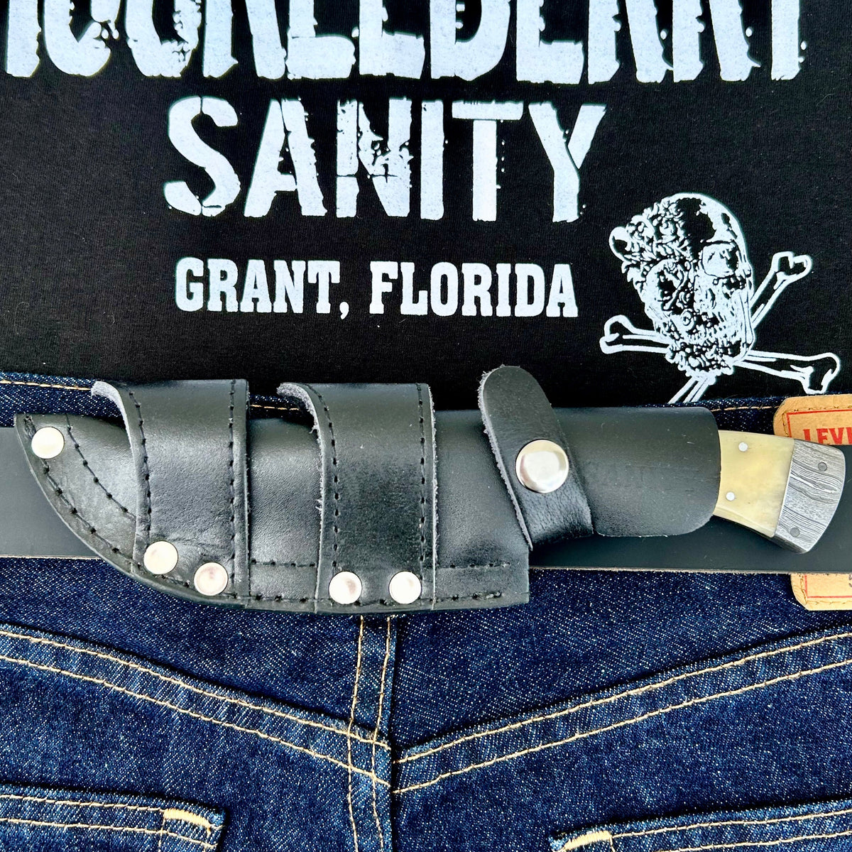 8.5” Lucky Luciano - Bone - Damascus - Horizontal & Vertical Carry - L