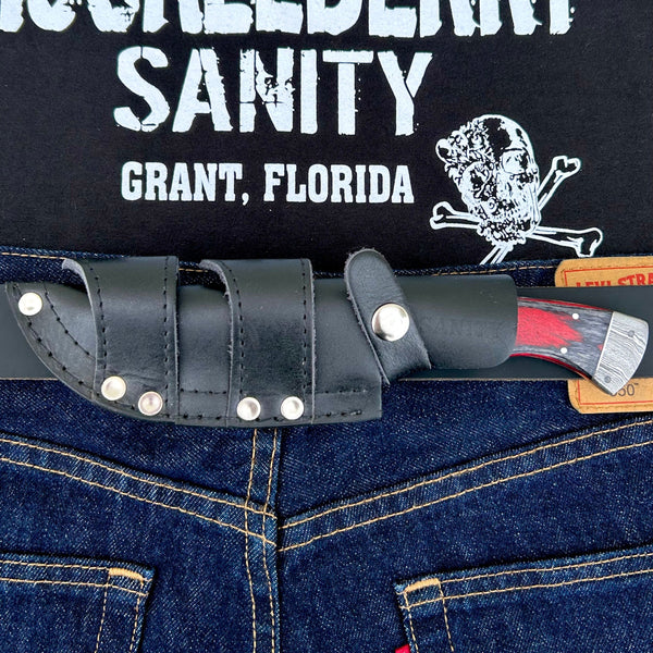 Sanity Jewelry Steel 8.5” Lucky Luciano - Red & Black Wood - Damascus - Horizontal & Vertical Carry - LL05