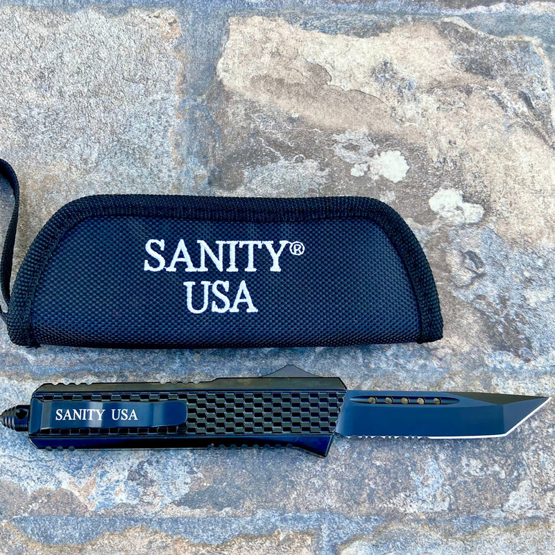 SANITY JEWELRY® Steel 8" Frank Nitti - Tanto Serrated Black - MBDTR