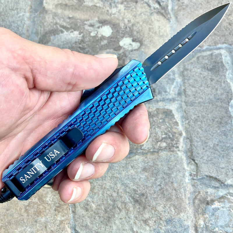 SANITY JEWELRY® Steel 8" Frank Nitti "The Prohibition" Series - Double Sided Serrated Blue - MLBDR