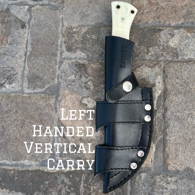 SANITY JEWELRY® Steel Belt Sheath Left Handed Vertical 10" Rough Rider Series - Bone - Navy - D2 Steel - Horizontal & Vertical Carry - CUS57