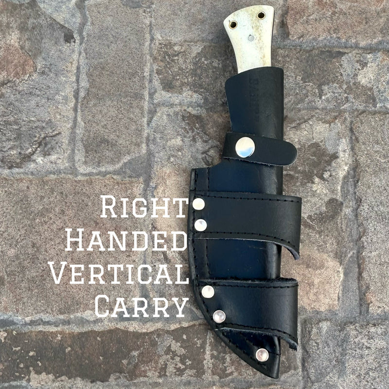 SANITY JEWELRY® Steel Belt Sheath Right Handed Vertical 10" Rough Rider Series - Bone - Navy - D2 Steel - Horizontal & Vertical Carry - CUS57