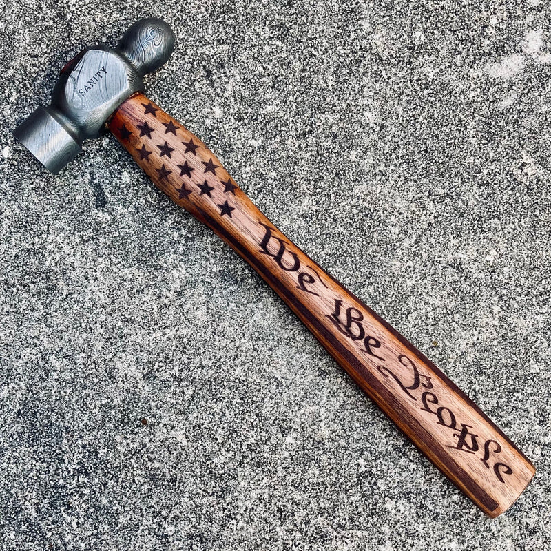 Sanity Jewelry Steel Copy of President's Gavel - Edition 2 - We The People Ball Peen - Damascus with Wooden Handle - 13 inch - HAM06