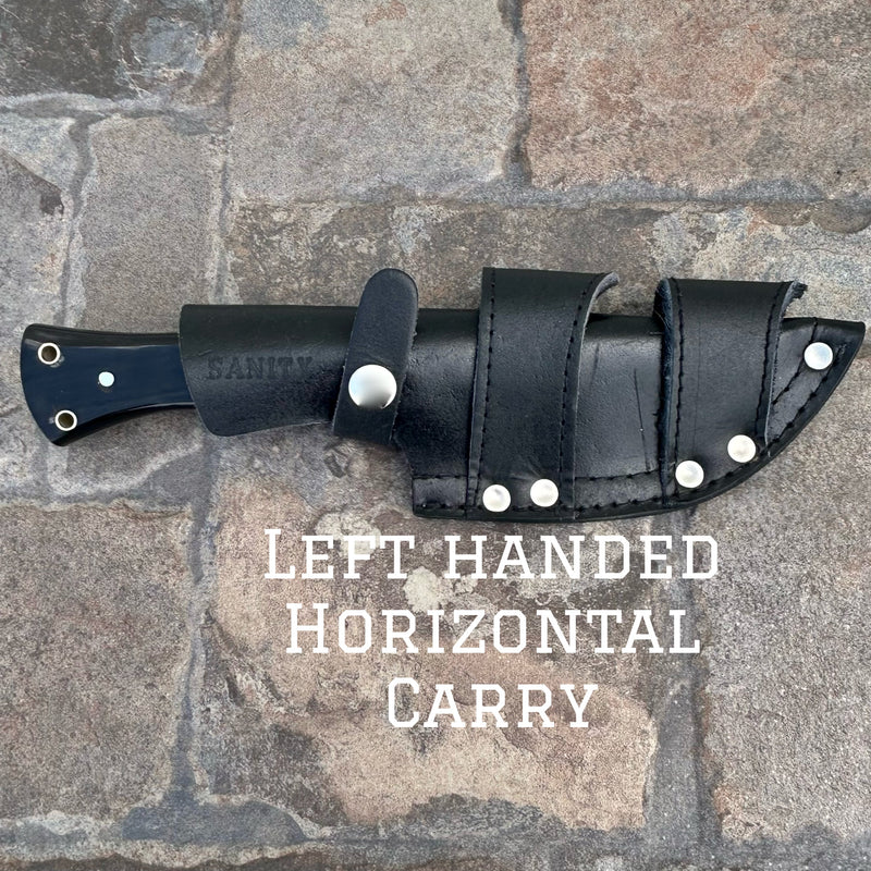 SANITY JEWELRY® Steel Left Handed Horizontal 10” Rough Rider Series - Buffalo Horn - D2 Steel - Horizontal & Vertical Carry - P007