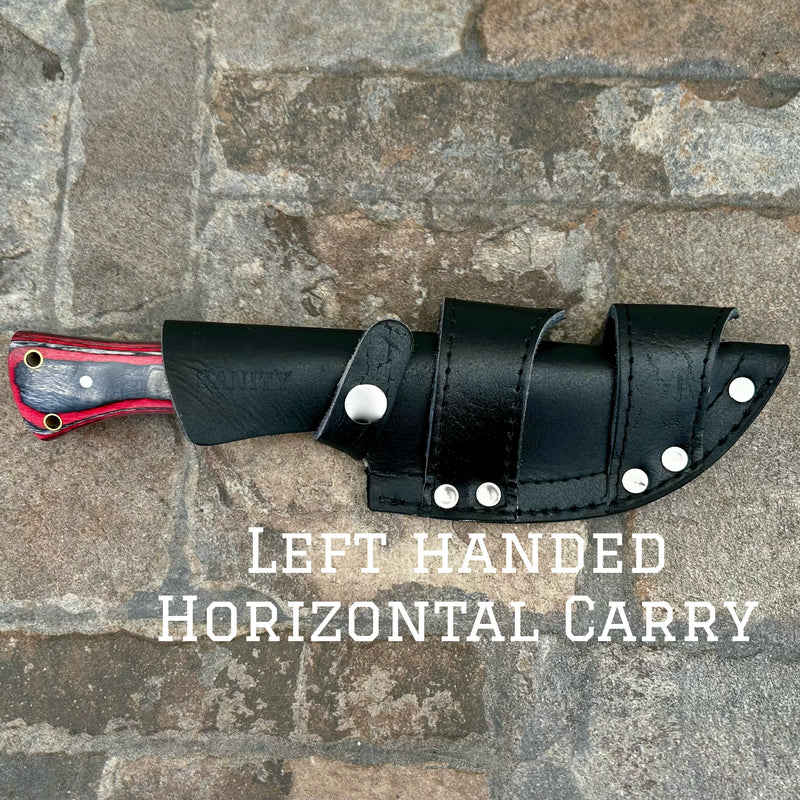 SANITY JEWELRY® Steel Left Handed Horizontal 10” Rough Rider Series - F Around and Find Out - Red Wood - D2 Steel - Horizontal & Vertical Carry - CUS61