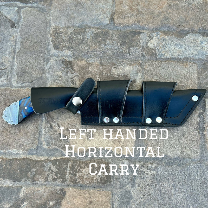 SANITY JEWELRY® Steel Left Handed Horizontal 11" Doc Holiday - Blue & Black Wood - Damascus - Horizontal & Vertical Carry - DOC5