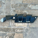 Sanity Jewelry Steel Left Handed Horizontal 11” Doc Holiday - Buffalo Horn - Damascus - Horizontal & Vertical Carry - DOC1