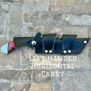 SANITY JEWELRY® Steel Left Handed Horizontal 11” Doc Holiday - Red & Black Wood - Damascus - Horizontal & Vertical Carry - DOC3