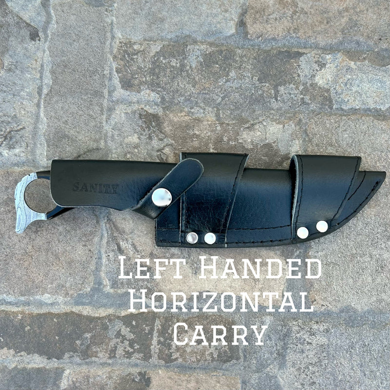 Sanity Jewelry Steel Left Handed Horizontal 11” John Dillinger - Buffalo Horn - Damascus - Horizontal & Vertical Carry - JDE05