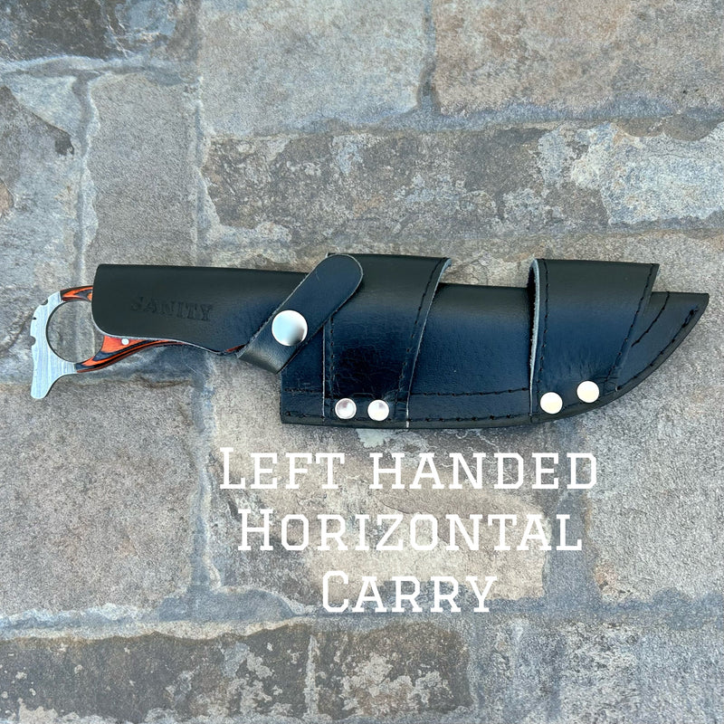 Sanity Jewelry Steel Left Handed Horizontal 11” John Dillinger - Orange Wood - Damascus - Horizontal & Vertical Carry - JDE06