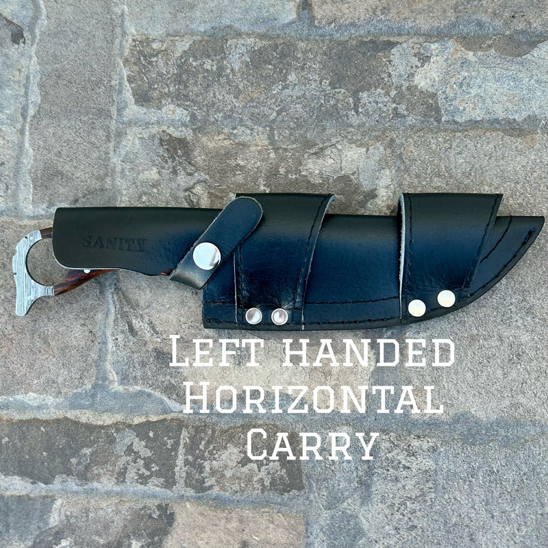 Sanity Jewelry Steel Left Handed Horizontal 11” John Dillinger - Rosewood - Damascus - Horizontal & Vertical Carry - JDE12