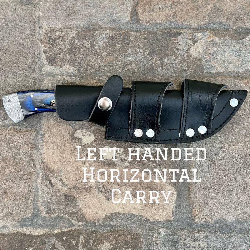 Sanity Jewelry Steel Left Handed Horizontal 8.5” Lucky Luciano - Blue & Black Wood - Damascus - Horizontal & Vertical Carry - LL07