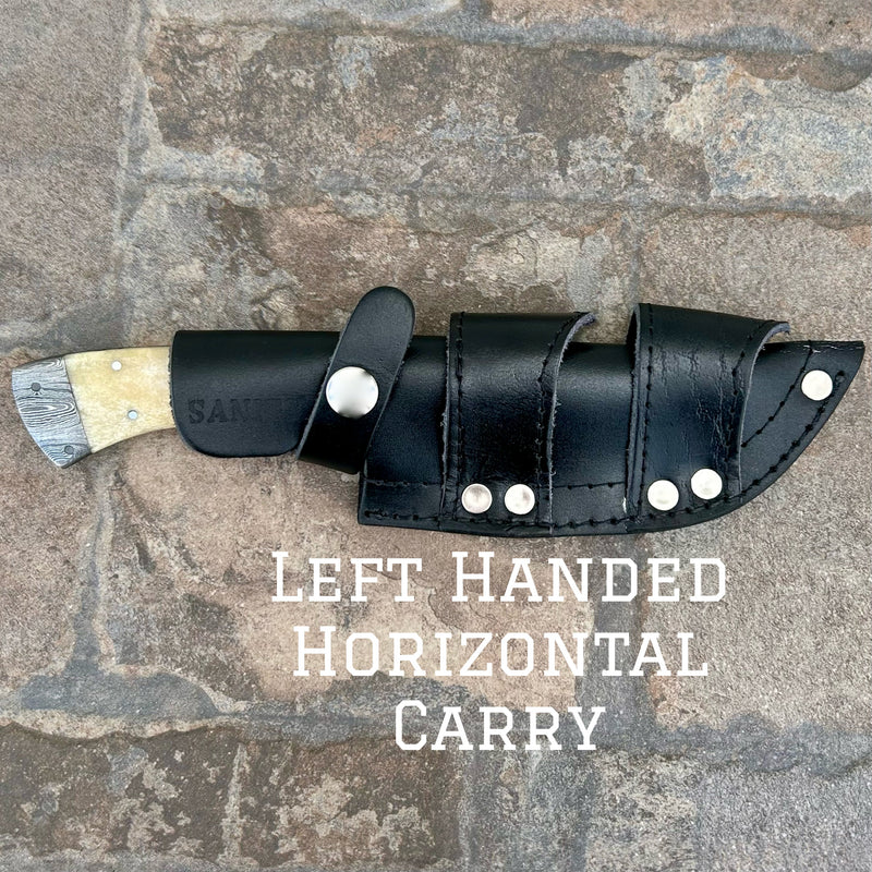 Sanity Jewelry Steel Left Handed Horizontal 8.5” Lucky Luciano - Bone - Damascus - Horizontal & Vertical Carry - LL02