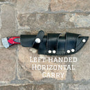 Sanity Jewelry Steel Left Handed Horizontal 8.5” Lucky Luciano - Red & Black Wood - Damascus - Horizontal & Vertical Carry - LL05