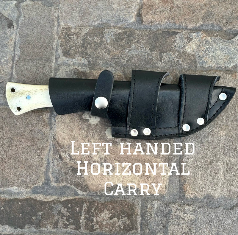 SANITY JEWELRY® Steel Left Handed Horizontal Rough Rider Series - I'll Be Your Huckleberry - D2 Steel - Bone - Horizontal & Vertical Carry - 10 inches - CUS02