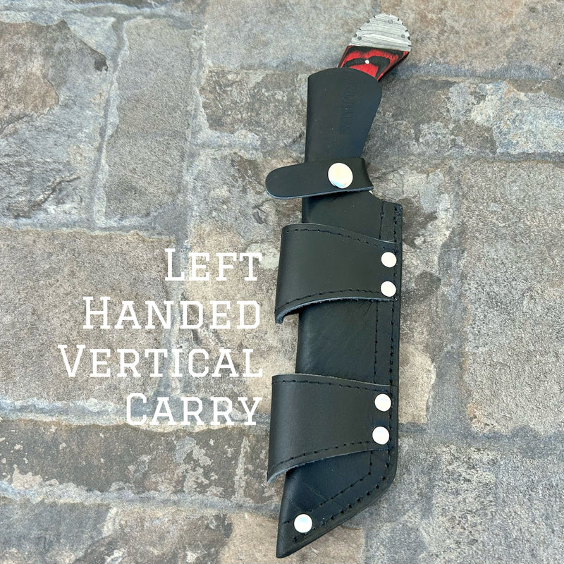 SANITY JEWELRY® Steel Left Handed Vertical 11” Doc Holiday - Red & Black Wood - Damascus - Horizontal & Vertical Carry - DOC3