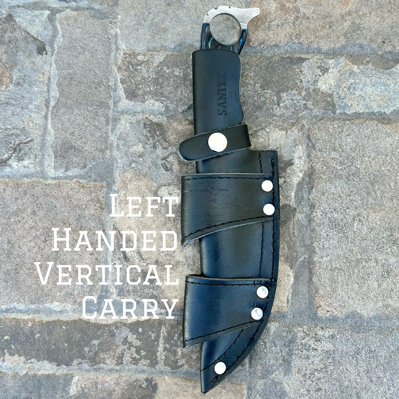 Sanity Jewelry Steel Left Handed Vertical 11” John Dillinger - Black & Blue Wood - Damascus - Horizontal & Vertical Carry - JDE04